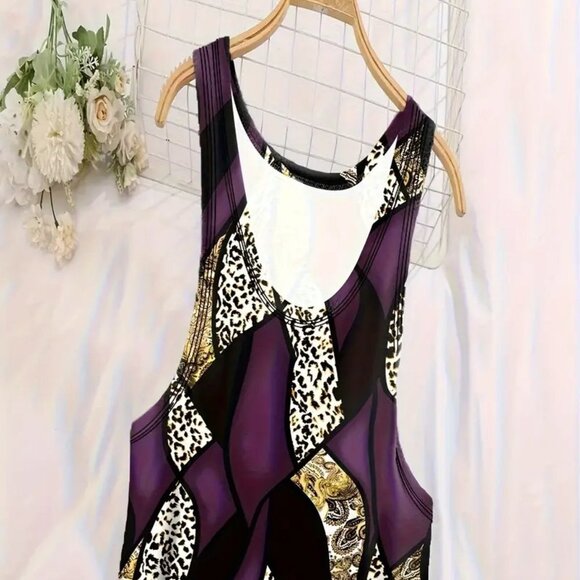 BOGO 5X Plus Size Retro Leopard & Paisley Round Neck Tank Nightdress PJs Lounge - Picture 9 of 12